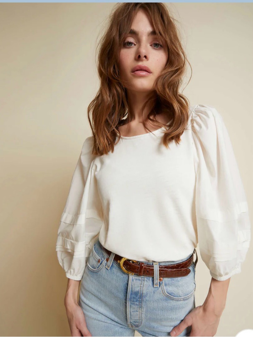 Nation Ltd Gracie Pintuck Combo Cotton Tee In Off White - Size Small